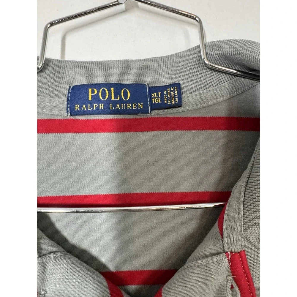 Polo Ralph Lauren Mens Short Sleeve Shirt Gray Red Stripes Size XL Red Pony Soft